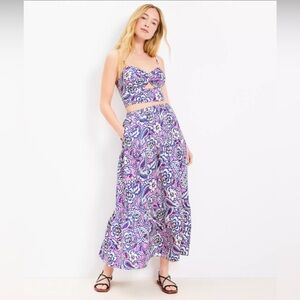 Loft Beach Paisley Linen Blend Cutout Tank Top and Tiered Maxi Pocket Skirt